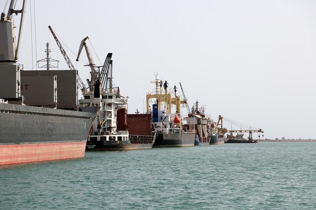 FILE PHOTO:  Ships are seen at the Hodeida port, Yemen May 14, 2019. REUTERS/Abduljabbar Zeyad