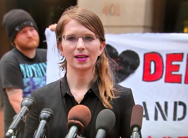 Former U.S. Army intelligence analyst Chelsea Manning is seen speaking to reporters outside the U.S. federal courthouse in this frame grab from video taken shortly before she entered the coourthouse to appear before a federal judge regarding a federal grand jury investigation of WikiLeaks in Alexandria, Virginia, U.S. May 16, 2019. REUTERS/Courtesy of NBC News 
