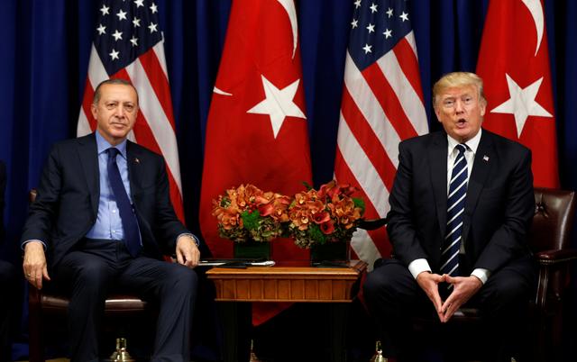 FILE PHOTO: U.S. President Donald Trump meets with President Recep Tayyip Erdogan of Turkey during the U.N. General Assembly in New York, U.S., September 21, 2017. REUTERS/Kevin Lamarque