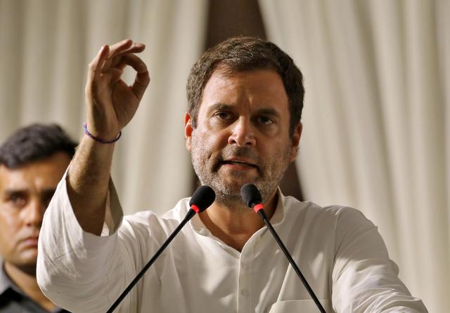 FILE PHOTO:  Rahul Gandhi, President of India's main opposition Congress party, addresses an election campaign rally in New Delhi, India, May 9, 2019. REUTERS/Anushree Fadnavis/File photo