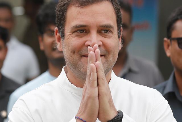 Rahul Gandhi, president of India's main opposition Congress party, gestures after casting his vote at a polling station in New Delhi, India, May 12, 2019. REUTERS/Adnan Abidi
