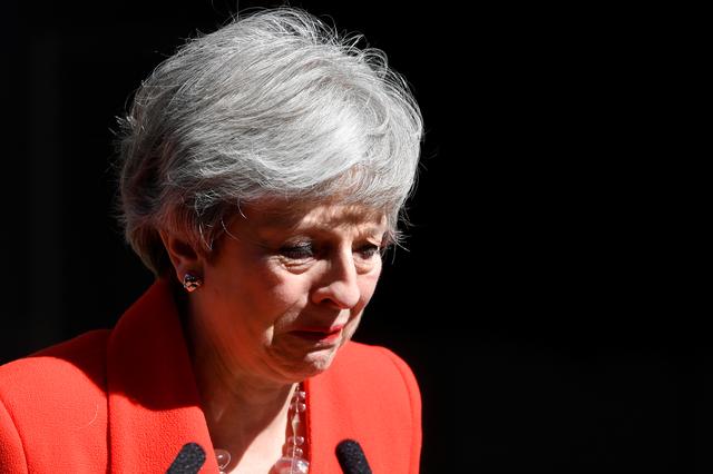 British Prime Minister Theresa May reacts as she delivers a statement in London, Britain, May 24, 2019. REUTERS/Toby Melville