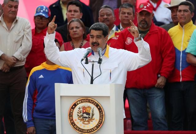 Venezuela's President Nicolas Maduro talks during a rally in support of the government in Caracas, Venezuela May 20, 2019. REUTERS/Ivan Alvarado