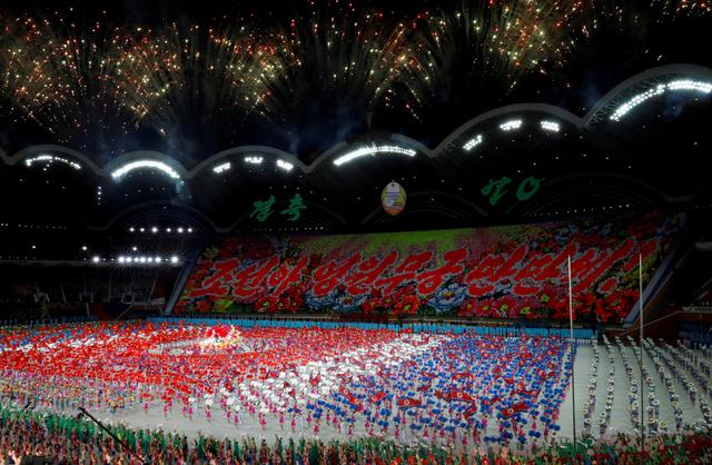 FILE PHOTO : Fireworks explode during the Mass Games at May Day stadium marking the 70th anniversary of North Korea's foundation in Pyongyang, North Korea, September 9, 2018. REUTERS/Danish Siddiqui/File Photo