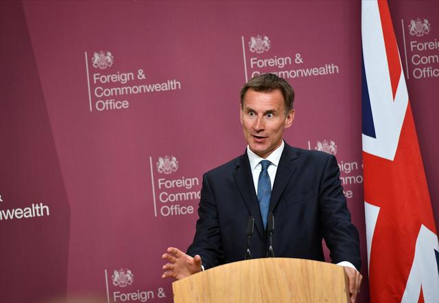 FILE PHOTO: Britain's Foreign Secretary Jeremy Hunt speaks during a joint news conference with U.S. Secretary of State Mike Pompeo at the Foreign Office in central London, Britain May 8, 2019. Mandel Ngan/Pool via REUTERS/File Photo