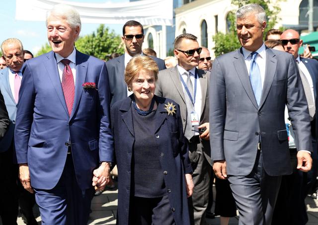 Former U.S. President Bill Clinton, Madeleine Albright, President of Kosovo Hashim Thaci walk during the 20th anniversary of the Deployment of NATO Troops in Kosovo in Pristina, Kosovo June 12, 2019. REUTERS/Florion Goga