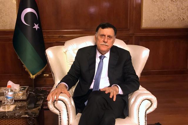 Libya’s internationally recognized Prime Minister Fayez al-Serraj is seen during an interview with Reuters at his office in Tripoli, Libya June 16, 2019. REUTERS/Ulf Laessing