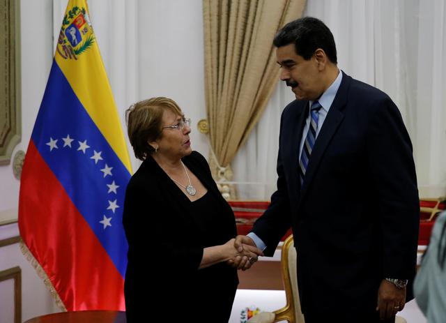 U.N. High Commissioner for Human Rights Michelle Bachelet and Venezuela's President Nicolas Maduro  meet in Caracas, Venezuela, June 21, 2019. REUTERS/Manaure Quintero 