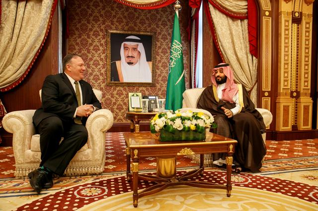 U.S. Secretary of State Mike Pompeo meets with Saudi Arabia's Crown Prince Mohammed bin Salman at Al Salam Palace in Jeddah, Saudi Arabia June 24, 2019. Jacquelyn Martin/Pool via REUTERS