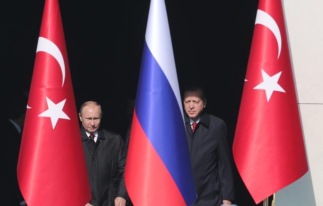 Turkish President Tayyip Erdogan and his Russian counterpart Vladimir Putin meets at the Presidential Palace in Ankara, Turkey April 3, 2018. REUTERS/Umit Bektas