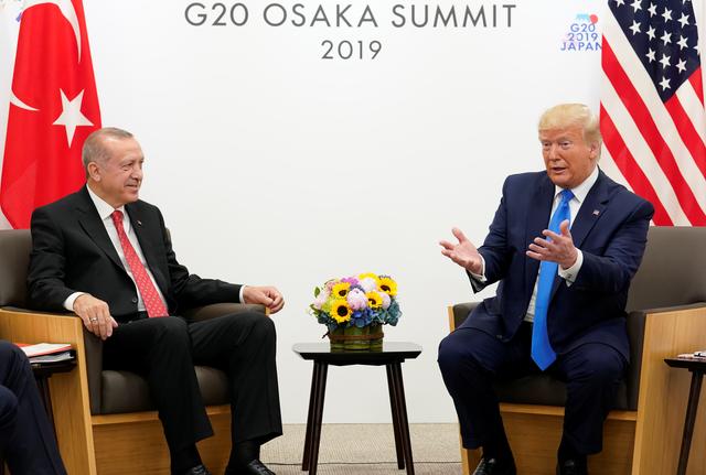 U.S. President Donald Trump attends a bilateral meeting with Turkey's President Tayyip Erdogan during the G20 leaders summit in Osaka, Japan, June 29, 2019. REUTERS/Kevin Lamarque