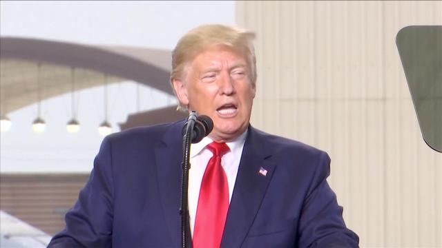 U.S. President Donald Trump speaks to U.S. troops based in the Osan Airbase, South Korea, before departing for Washington, in this still image from video taken June 30, 2019. REUTERS TV via REUTERS