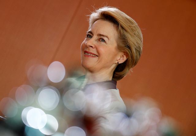 FILE PHOTO - German Defence Minister Ursula von der Leyen attends the weekly cabinet meeting in Berlin, Germany, February 27, 2019.   REUTERS/Fabrizio Bensch