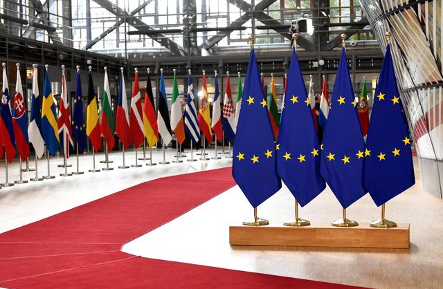 EU member states national flags are seen before a European Union leaders summit, in Brussels, Belgium July 2, 2019. REUTERS/Piroschka Van De Wouw