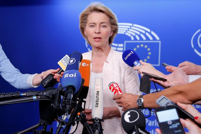 German Defense Minister Ursula von der Leyen, who has been nominated as European Commission President, attends a news conference during a visit at the European Parliament in Strasbourg, France, July 3, 2019.   REUTERS/Vincent Kessler