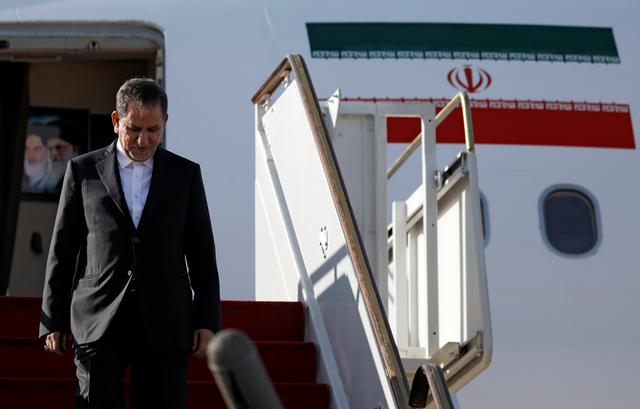 FILE PHOTO: Iranian Vice President Eshaq Jahangiri leaves the plane upon his arrival at Damascus international airport in Damascus, Syria January 28, 2019. REUTERS/Omar Sanadiki