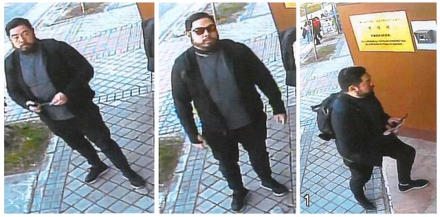 A combination photo of former U.S. Marine Christopher Philip Ahn allegedly shown in a still photos from a surveillance camera, standing in front of and entering the North Korea embassy in Madrid, Spain, February 22, 2019.    U.S. Attorney's Office Central District of California/Handout via REUTERS 