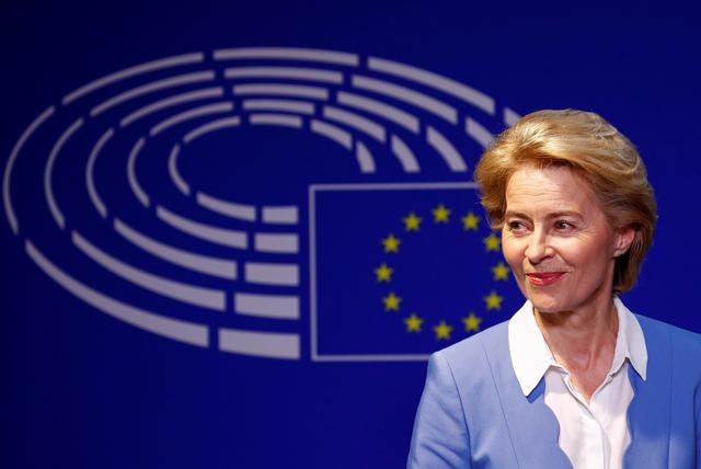 German Defense Minister Ursula von der Leyen, who has been nominated as European Commission President, briefs the media after the Conference of Presidents of European Parliament's party blocs in Brussels, Belgium, July 10, 2019. REUTERS/Francois Lenoir