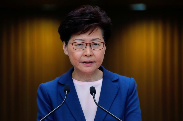 FILE PHOTO: Hong Kong Chief Executive Carrie Lam speaks to media over an extradition bill in Hong Kong, China July 9, 2019. REUTERS/Tyrone Siu/File Photo