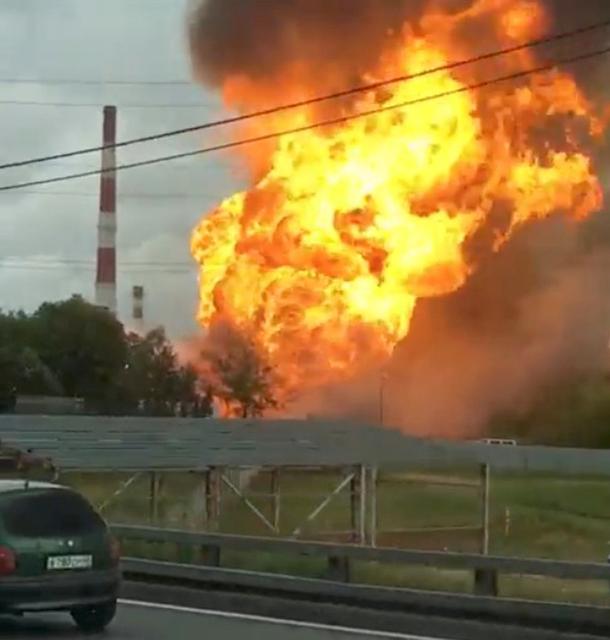 A still image taken from a video footage shows the fire at an electricity generating power station in the Moscow region, Russia July 11, 2019. Instagram/almazov88 via REUTERS 