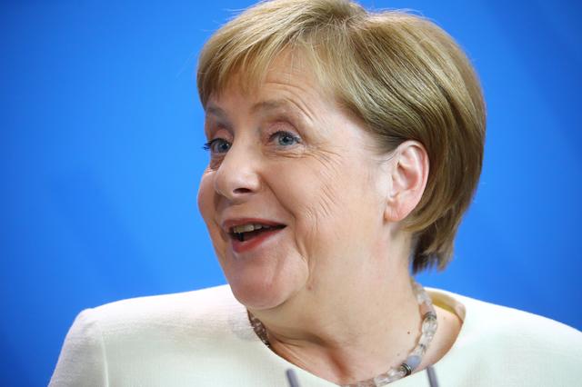German Chancellor Angela Merkel reacts during a news conference with Denmark's Prime Minister Mette Frederiksen at the Chancellery in Berlin, Germany, July 11, 2019. REUTERS/Hannibal Hanschke