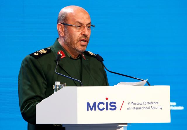 FILE PHOTO: Iranian Defence Minister Hossein Dehghan delivers a speech as he attends the 5th Moscow Conference on International Security (MCIS) in Moscow, Russia, April 27, 2016. REUTERS/Sergei Karpukhin