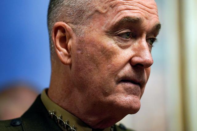FILE PHOTO: Chairman of the Joint Chiefs of Staff General Joseph Dunford arrives to testify before a Senate Appropriations Defense Subcommittee hearing on the proposed FY2020 budget for the Defense Department on Capitol Hill in Washington, U.S., May 8, 2019. REUTERS/Aaron P. Bernstein