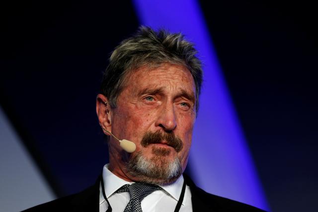 FILE PHOTO -  John McAfee, co-founder of McAfee Crypto Team and CEO of Luxcore and founder of McAfee Antivirus, speaks at the Malta Blockchain Summit in St Julian's, Malta November 1, 2018. REUTERS/Darrin Zammit Lupi
