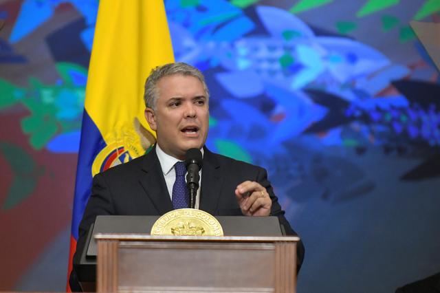 FILE PHOTO: Colombia's President Ivan Duque gives a speech during the swearing-in ceremony of a new Congress in Bogota, Colombia, July 20, 2019. Courtesy of Colombian Presidency/Handout via REUTERS 