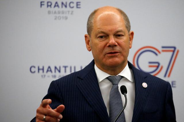 German Finance Minister Olaf Scholz speaks during a news conference at the G7 finance ministers and central bank governors meeting in Chantilly, near Paris, France, July 18, 2019.  REUTERS/Pascal Rossignol