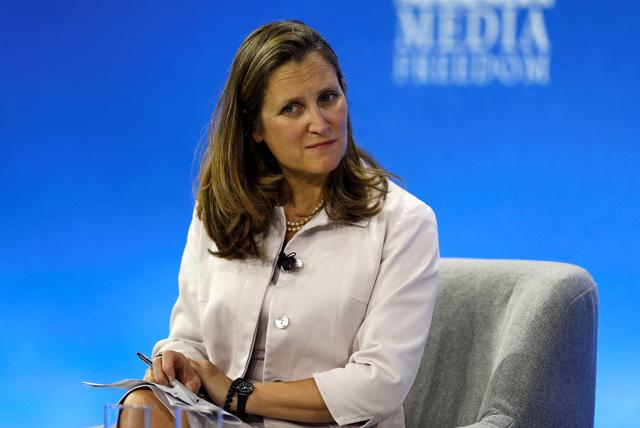 Canadian Foreign Minister Chrystia Freeland attends the Global Conference for Media Freedom in London, Britain July 10, 2019. REUTERS/Peter Nicholls