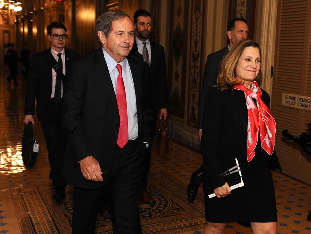 Canadian Ambassador to the United States David MacNaughton and Canadian Foreign Affairs Minister Chrystia Freeland, arrive for a meeting with U.S. Senate Foreign Relations Committee Chairman Jim Risch (R-ID) at the U.S. Capitol in Washington, U.S., February 6, 2019.      REUTERS/Mary F. Calvert