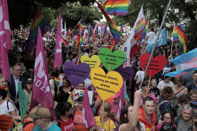 People take part in the city's first Equality Parade rally in support of the LGBT community, in Plock, Poland August 10, 2019. Agencja Gazeta/Jedrzej Nowicki  via REUTERS 