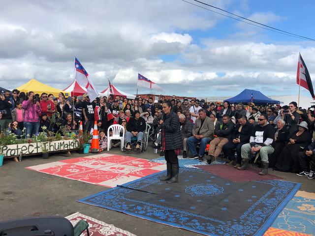 Protest leader Pania Newton speaks during a rally at Ihumatao, Auckland, in this undated handout photo released August 11, 2019. Tuputau Lelaulu/Handout via REUTERS