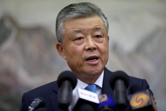 Chinese Ambassador to Britain Liu Xiaoming speaks during a news conference in London, Britain August 15, 2019. REUTERS/Simon Dawson