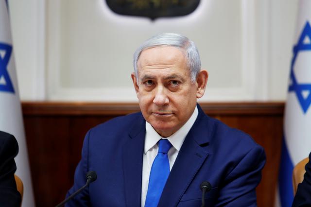 FILE PHOTO: Israeli Prime Minister Benjamin Netanyahu attends the weekly cabinet meeting in Jerusalem July 14, 2019. REUTERS/Ronen Zvulun