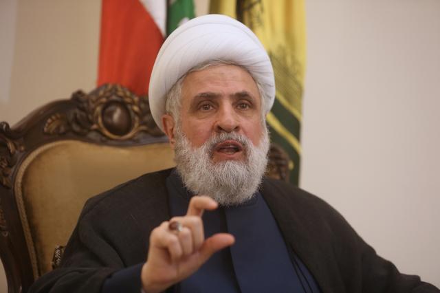 FILE PHOTO: Lebanon's Hezbollah deputy leader Sheikh Naim Qassem gestures as he speaks during an interview with Reuters in Beirut, Lebanon March 15, 2018. REUTERS/Aziz Taher