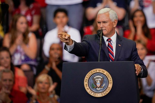 FILE PHOTO: U.S. Vice President Mike Pence gestures to supporters at a campaign rally for U.S. President Donald Trump in Cincinnati, Ohio. U.S., August 1, 2019.   REUTERS/Bryan Woolston