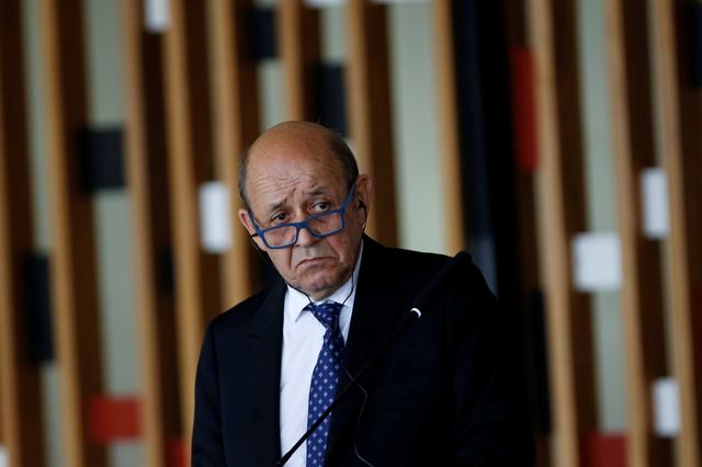 FILE PHOTO: French Foreign Minister Jean-Yves Le Drian speaks during a news conference at the Itamaraty Palace in Brasilia, Brazil July 29,2019. REUTERS/Adriano Machado/File Photo