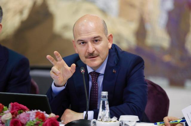 FILE PHOTO: Turkish Interior Minister Suleyman Soylu speaks during a news conference for foreign media correspondents in Istanbul, Turkey, August 21, 2019. Ahmet Bolat/Pool via REUTERS