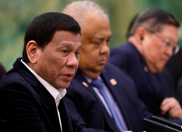 Philippine President Rodrigo Duterte speaks during a meeting with Chinese Premier Li Keqiang (not pictured) at the Great Hall of the People in Beijing, China, August 30, 2019. How Hwee Young/Pool via REUTERS