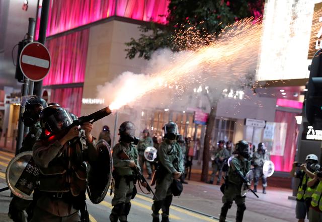 Riot police fire tear gas near Causeway Bay station in Hong Kong, China September 8, 2019. REUTERS/Amr Abdallah Dalsh