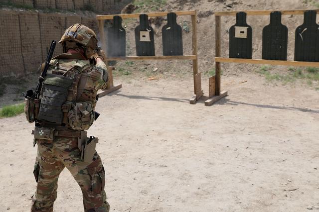 Advisors from the 2nd Security Force Assistance Brigade conduct marksmanship training during their deployment to Afghanistan April 9, 2019.  Courtesy Sgt. Jordan Trent/U.S. Army/Handout via REUTERS 