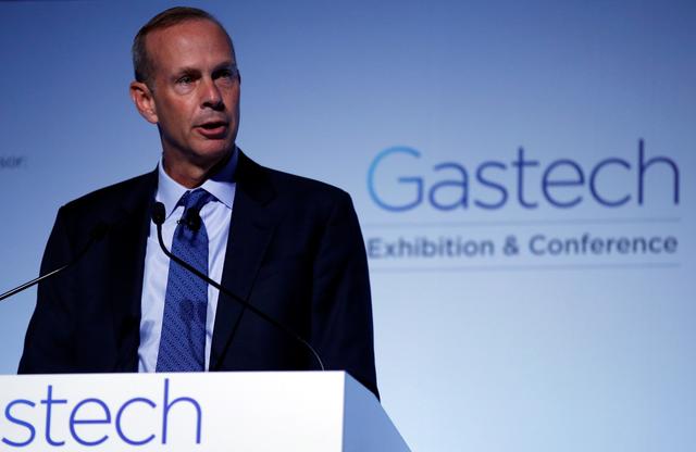 FILE PHOTO: Chevron Corp Vice Chairman Michael Wirth speaks at Gastech, the world's biggest expo for the gas industry, in Chiba, Japan April 4, 2017.    REUTERS/Toru Hanai