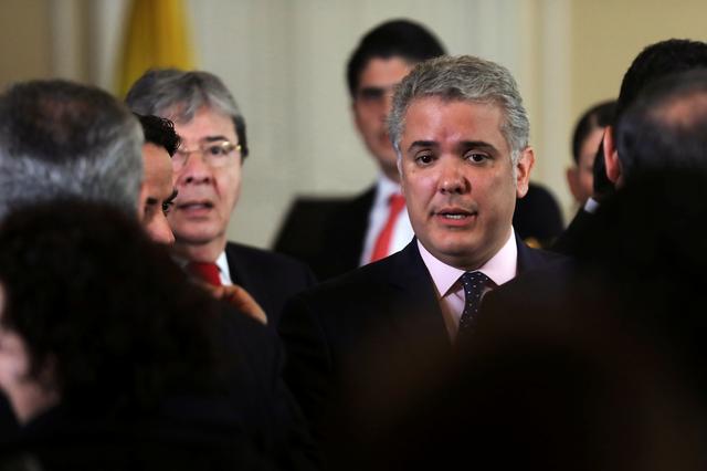 FILE PHOTO: Colombia's President Ivan Duque is seen after a news conference at the Presidential Palace in Bogota, Colombia August 5, 2019. REUTERS/Luisa Gonzalez 