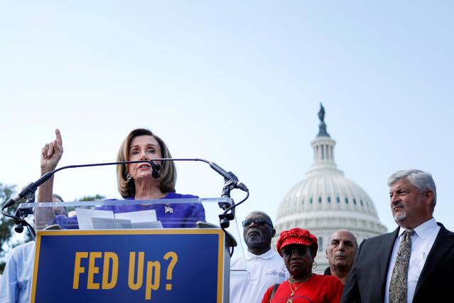 Speaker of the House Nancy Pelosi (D-CA) speaks during an American Federation of Government Employees labor union rally at the U.S. Capitol in Washington, U.S., September 24, 2019. REUTERS/Tom Brenner