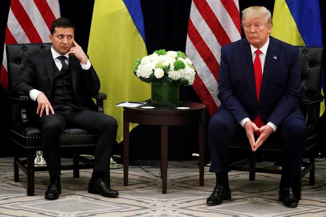 Ukraine's President Volodymyr Zelenskiy listens during a bilateral meeting with U.S. President Donald Trump on the sidelines of the 74th session of the United Nations General Assembly (UNGA) in New York City, New York, U.S., September 25, 2019. REUTERS/Jonathan Ernst