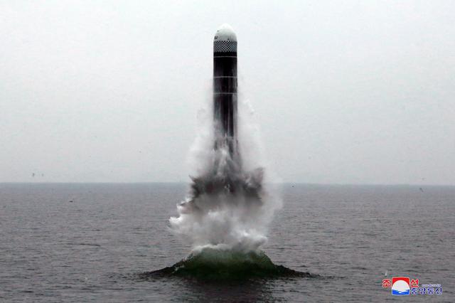 What appears to be a submarine-launched ballistic missile (SLBM) flies in an undisclosed location in this undated picture released by North Korea's Central News Agency (KCNA) on October 2, 2019.   KCNA via REUTERS