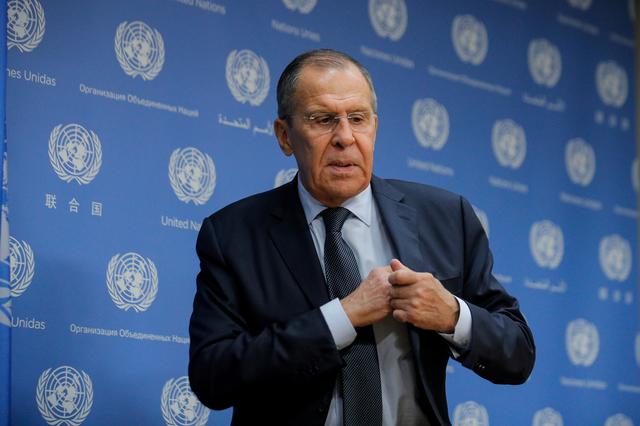 FILE PHOTO: Russian Foreign Minister Sergey Lavrov gestures at a news conference on the sidelines of the 74th session of the United Nations General Assembly at U.N. headquarters in New York, U.S., September 27, 2019.    REUTERS/Brendan McDermid