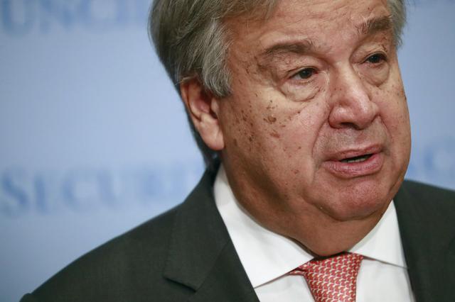 FILE PHOTO: U.N. Secretary General Antonio Guterres makes a statement on Syria at U.N. headquarters on the sidelines during the 2019 United Nations Climate Action Summit at U.N. headquarters in New York City, New York, U.S., September 23, 2019. REUTERS/Yana Paskova